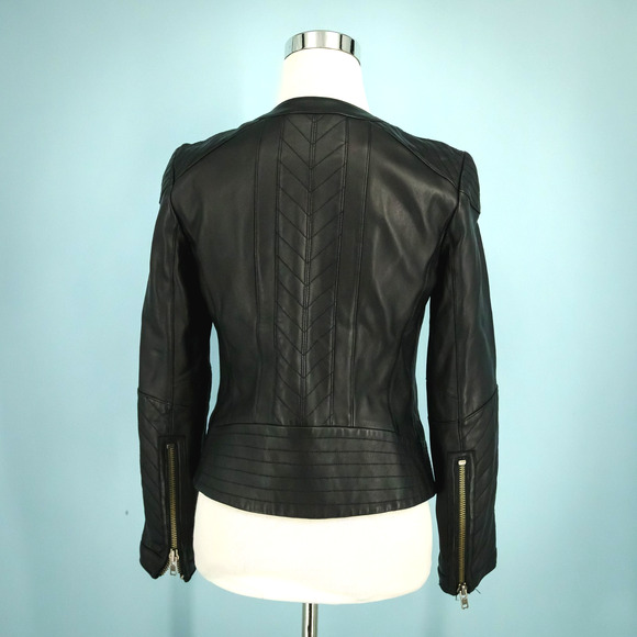 Tory Burch Size 4 Daphne Black Leather Quilted Zip Zipper Sleeve Jacket Coat - Picture 4 of 9